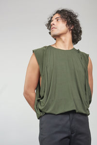Convertible Long Shirt - Olive Green - Sleeveless T Tie