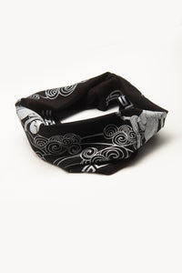 Angeles Print by Deux Goods - white ink on black fabric - rolled up like a neck gaiter