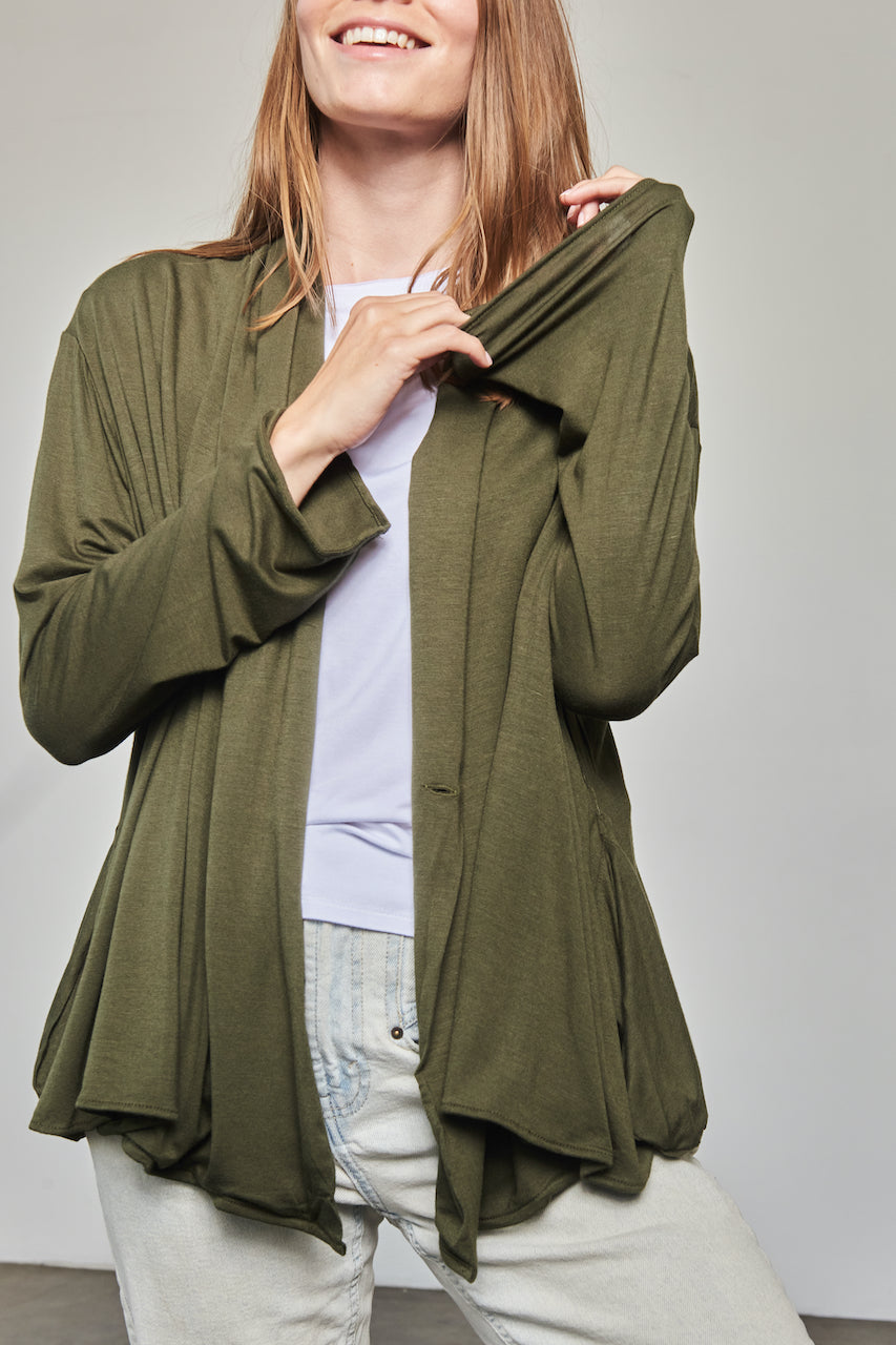 Cardigan Wrap - Olive Green - Small - Sleeve Detail
