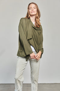Cardigan Wrap - Olive Green - Small - Buttoned Up - Front