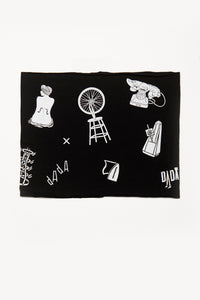 Dada by Deux Goods - black fabric with white print - a variety of symbols and text alluding to the Dada avante-garde art movement.