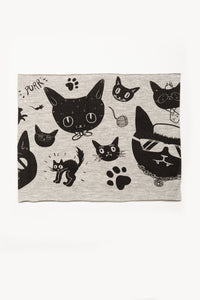 Gatos by Deux Goods - black ink on light gray fabric - seamless design of funky cats 