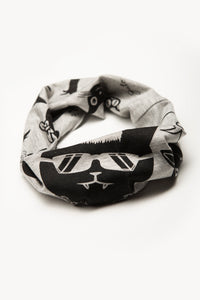 Gatos by Deux Goods - black ink on light gray fabric - seamless design of funky cats - rolled up