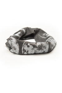 Kids Moon Phase Print Multi Use Headband/Mask in Stone Gray - rolled up