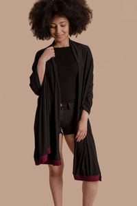 Wrap Shawl in Pitch Black with Burgundy Edges