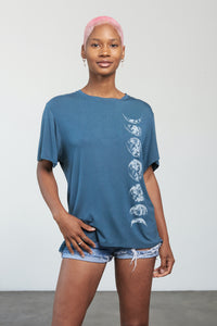 Super Soft T Print - Moon Phases - Titanium Blue - Small - Front