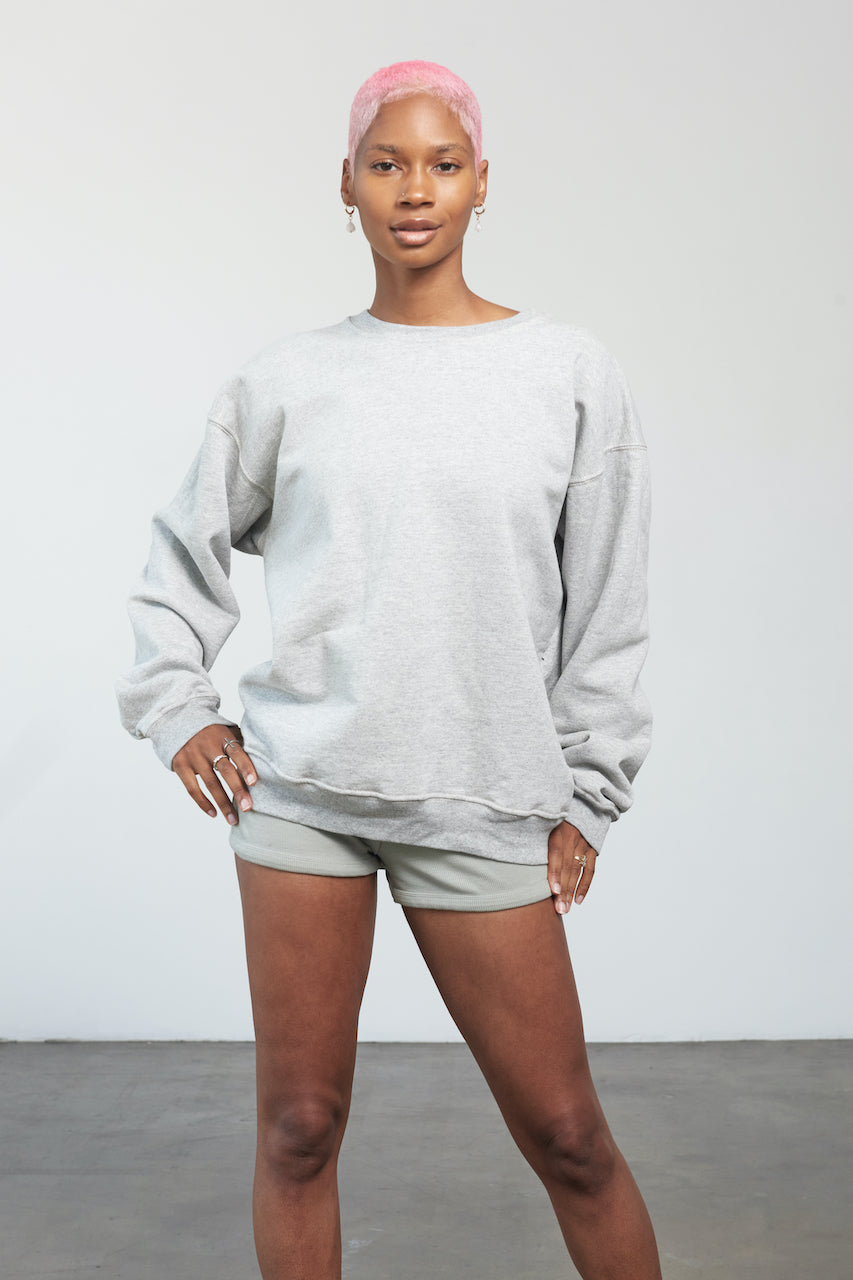 unisex crewneck pullover sweater light gray oversized men women
