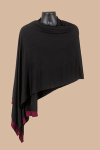 Wrap Shawl in Pitch Black with Burgundy Edges